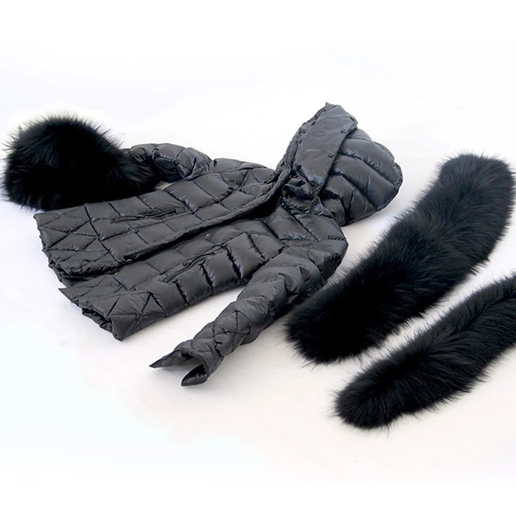 ZADORIN 2025 Trend White Duck Down Patchwork Faux Fur Jacket Women Winter Warm Big FAUX Raccoon Fur Hood Women Faux Fur Coat