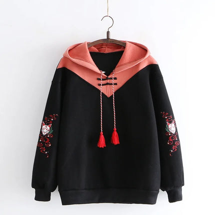Neploe Women Hoodies Fleece Thick Cute Fox Embroidery Winter Autumn Women Pullovers Jumpers Japanese 2025 New Hooded Coat 56439