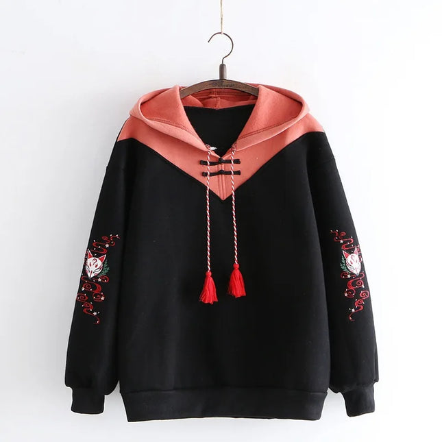 Neploe Women Hoodies Fleece Thick Cute Fox Embroidery Winter Autumn Women Pullovers Jumpers Japanese 2025 New Hooded Coat 56439