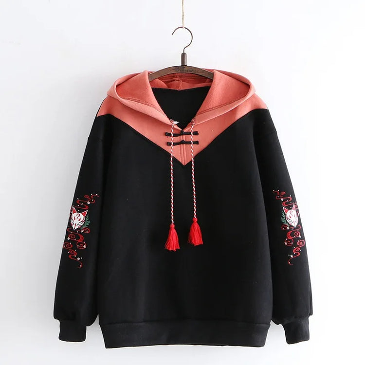 Neploe Women Hoodies Fleece Thick Cute Fox Embroidery Winter Autumn Women Pullovers Jumpers Japanese 2025 New Hooded Coat 56439