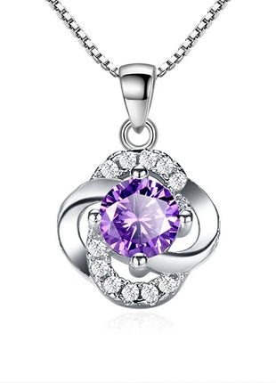 Collane e pendenti da donna in argento sterling 925 con ametista a forma di fiore, gioielli alla moda per matrimoni e feste. PlatiNum