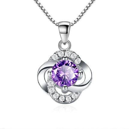 Collane e pendenti da donna in argento sterling 925 con ametista a forma di fiore, gioielli alla moda per matrimoni e feste. PlatiNum