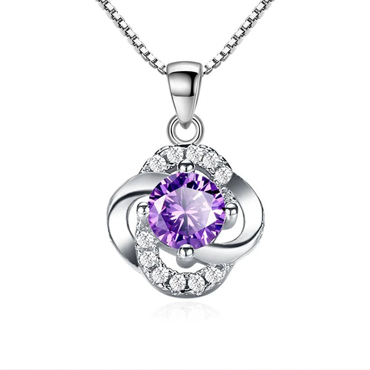 Collane e pendenti da donna in argento sterling 925 con ametista a forma di fiore, gioielli alla moda per matrimoni e feste. PlatiNum