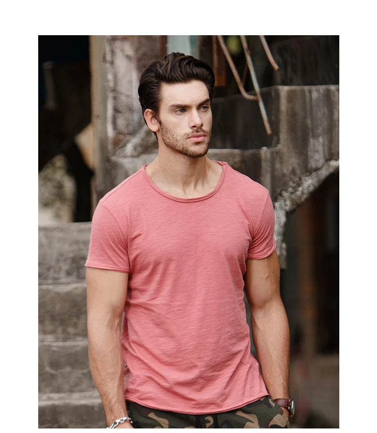 T-shirt da uomo in cotone 100% Casual morbida Fitness Estate T-shirt sottili Abbigliamento per la casa da uomo O-Collo Manica corta Soild T Shirt per uomo