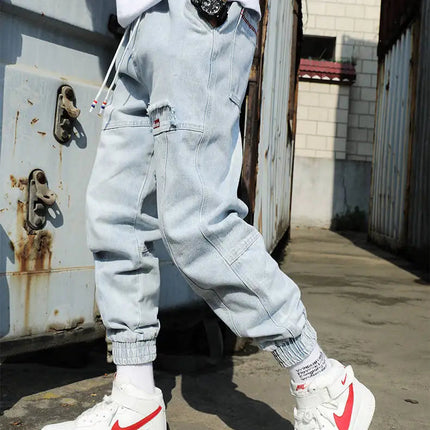 2025 New Streetwear Hip Hop Cargo Pants Men's Jeans Elastic Harun Joggers In Autumn and Spring Men ClothIng PlatiNum