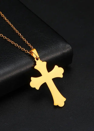 Cazador Collana con ciondolo croce religiosa alla moda di Gesù Collane a catena in acciaio inossidabile color oro per regalo di gioielli cavi unisex PlatiNum