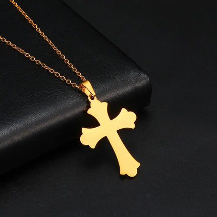 Cazador Collana con ciondolo croce religiosa alla moda di Gesù Collane a catena in acciaio inossidabile color oro per regalo di gioielli cavi unisex PlatiNum
