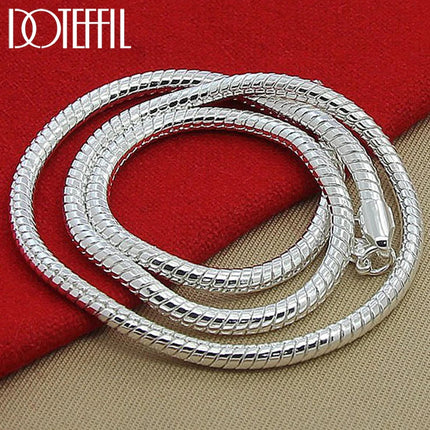DOTEFFIL 925 Sterling Silver 16/18/20/24/22/24/26/30 Inch 3mm Snake Chain Necklace For Woman Man Wedding Engagement Jewelry PlatiNum
