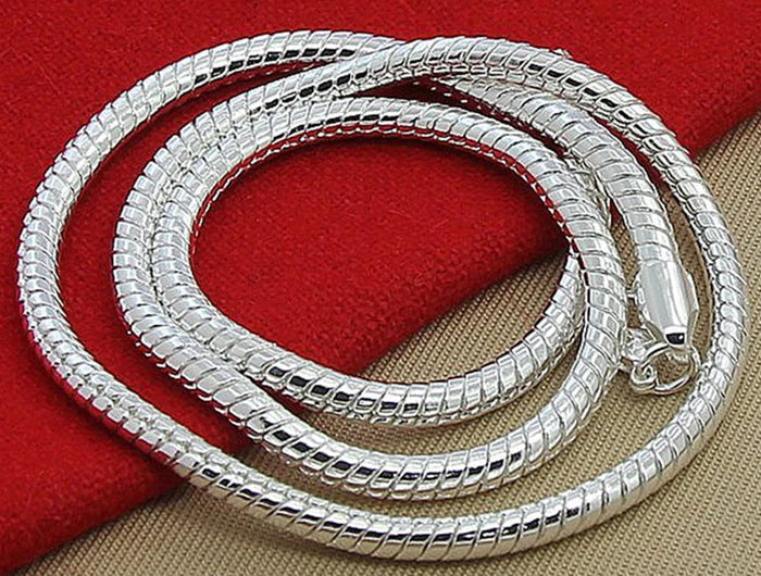 DOTEFFIL 925 Sterling Silver 16/18/20/24/22/24/26/30 Inch 3mm Snake Chain Necklace For Woman Man Wedding Engagement Jewelry PlatiNum