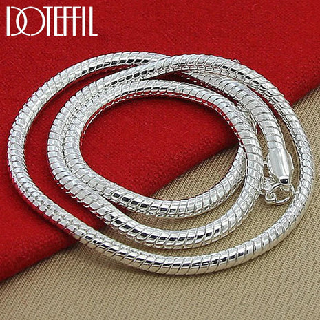 DOTEFFIL 925 Sterling Silver 16/18/20/24/22/24/26/30 Inch 3mm Snake Chain Necklace For Woman Man Wedding Engagement Jewelry PlatiNum