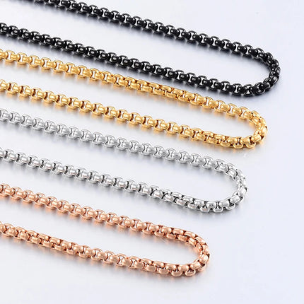 2mm/3mm/4mm/5mm Collana in acciaio inossidabile color oro Scatola rotonda impermeabile Catena a maglie da uomo Lunghezza regalo personalizzato PlatiNum