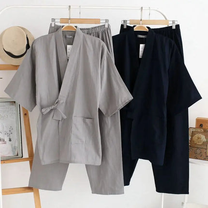 Pantaloni cardigan kimono stile giapponese 2 pezzi Set indumenti da notte da uomo accappatoio in cotone comodo abito da casa vestaglia indumenti da notte casual quotidiano