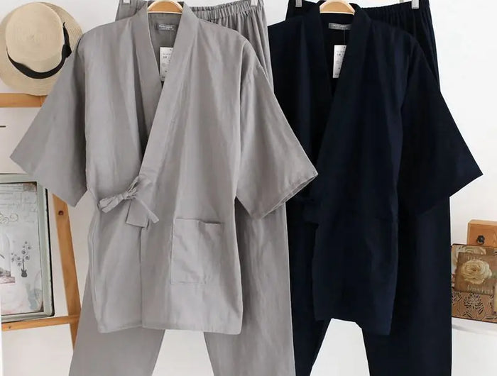 Pantaloni cardigan kimono stile giapponese 2 pezzi Set indumenti da notte da uomo accappatoio in cotone comodo abito da casa vestaglia indumenti da notte casual quotidiano