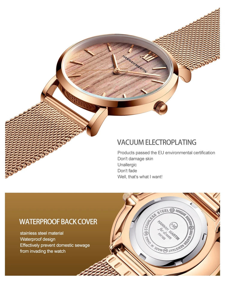 HANNAH MARTIN Movimento al quarzo giapponese in acciaio inossidabile di qualità del marchio Orologio Dropshipping da donna impermeabile da 36 mm in oro rosa completo platinumshop