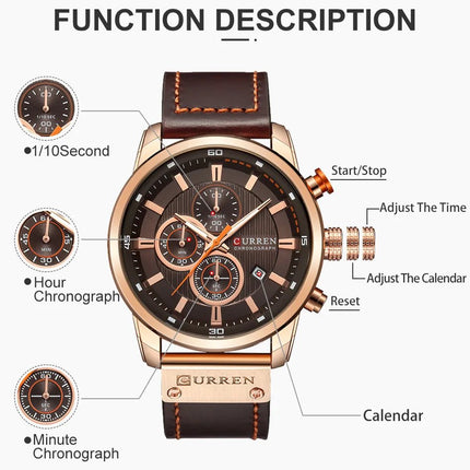 CURREN orologio da uomo in pelle orologi sportivi da uomo esercito militare orologio da polso al quarzo cronografo orologio maschile Relogio Masculino platinumshop