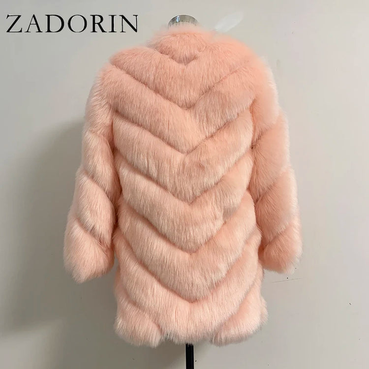 ZADORIN Korean Fashion Winter Faux Fox Fur Coat Women Luxury Color Contrast Long Thick Warm Fluffy Jacket Fake Fur Coats Jackets