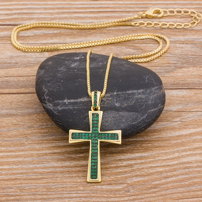 AIBEF Nuova Croce Blu/Viola/Verde Collana di Cristallo Rame Zircone Cubico Collana Girocollo 4 Colori Religione Gioielli Regalo Per La Festa