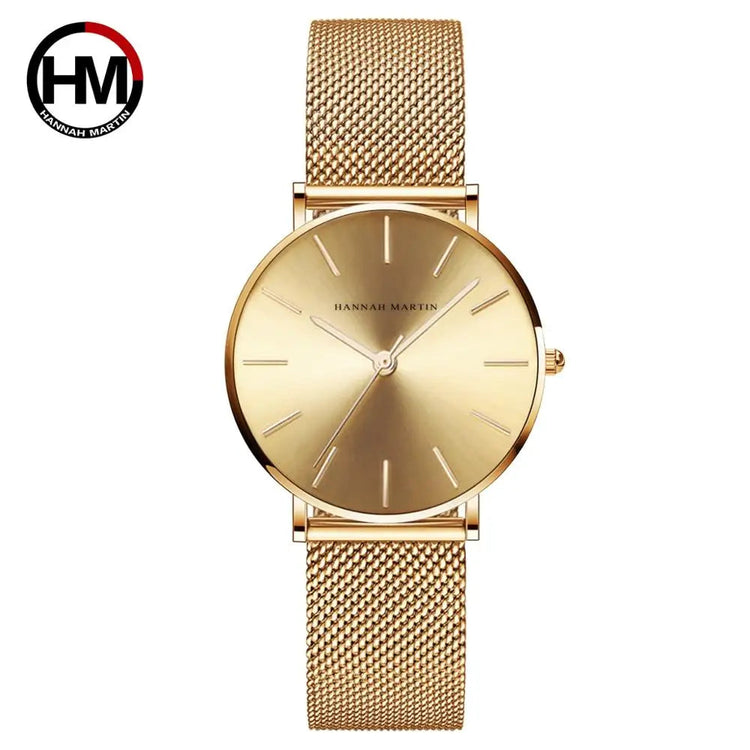 HANNAH MARTIN Movimento al quarzo giapponese in acciaio inossidabile di qualità del marchio Orologio Dropshipping da donna impermeabile da 36 mm in oro rosa completo platinumshop