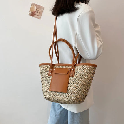 Borse estive in paglia da donna di alta qualità Borse a tracolla da donna alla moda Borsa da spiaggia tote femminile di grande capacità di design