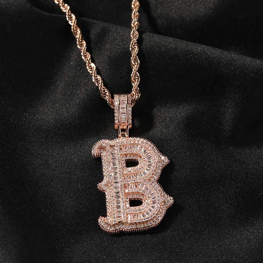 UWIN Collana con ciondolo con lettera iniziale per donna Uomo Ciondoli con zirconi baguettecz ghiacciati con catena da tennis Gioielli Hip Hop per regalo