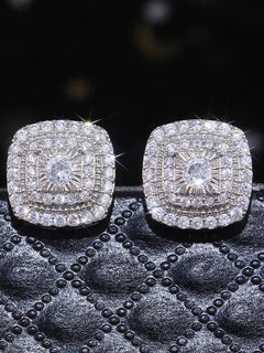 Huitan Brilliant Cubic Zirconia Stud Earrings for Princess Square Shape Versatile Style Fancy Gift Women Earring Classic Jewelry