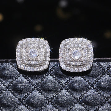 Huitan Brilliant Cubic Zirconia Stud Earrings for Princess Square Shape Versatile Style Fancy Gift Women Earring Classic Jewelry PlatiNum