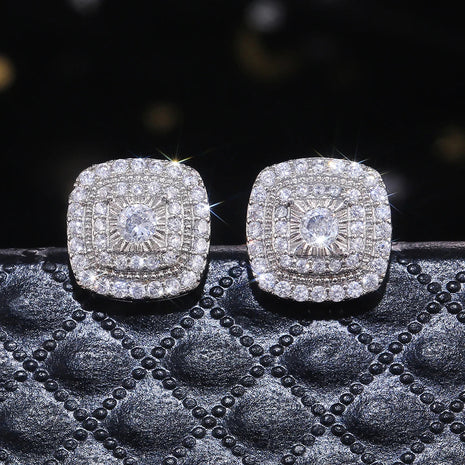 Huitan Brilliant Cubic Zirconia Stud Earrings for Princess Square Shape Versatile Style Fancy Gift Women Earring Classic Jewelry PlatiNum