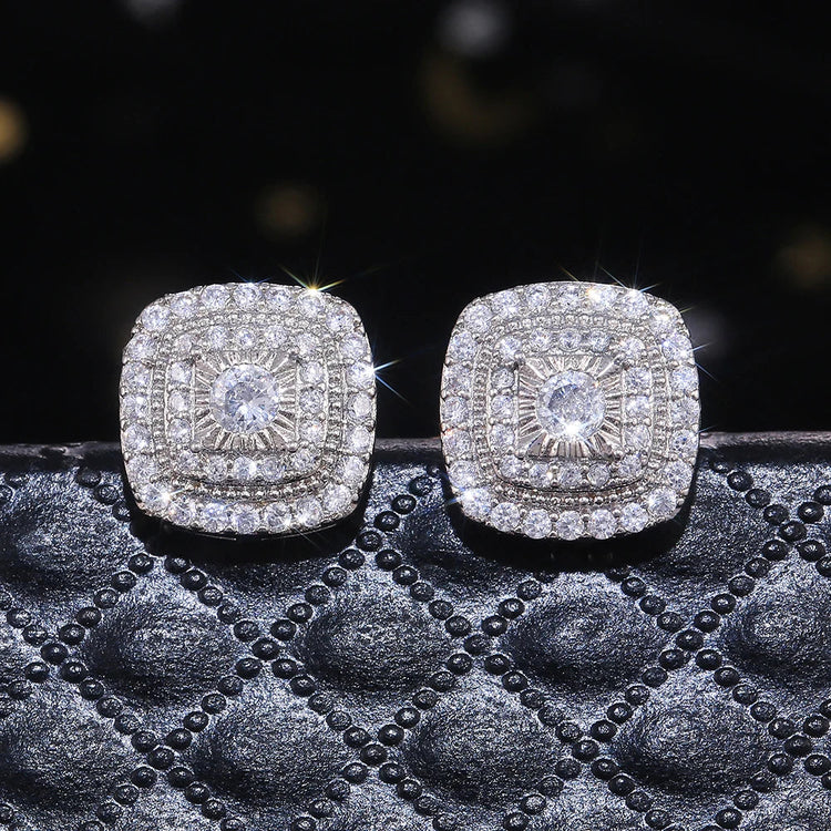 Huitan Brilliant Cubic Zirconia Stud Earrings for Princess Square Shape Versatile Style Fancy Gift Women Earring Classic Jewelry PlatiNum