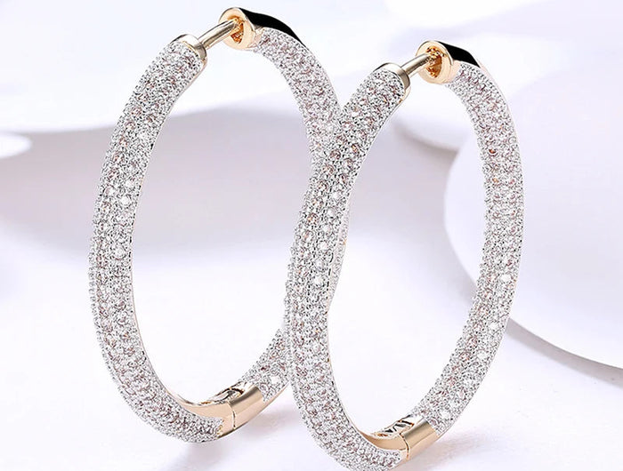 925 Silver 34mm 18K Gold Circle Hoop Earrings For Women Fashion Wedding Jewelry PlatiNum