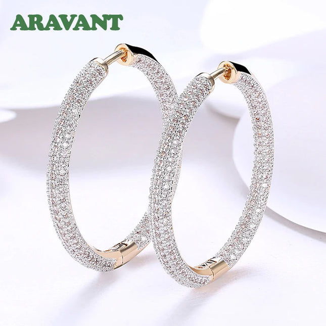 925 Silver 34mm 18K Gold Circle Hoop Earrings For Women Fashion Wedding Jewelry PlatiNum