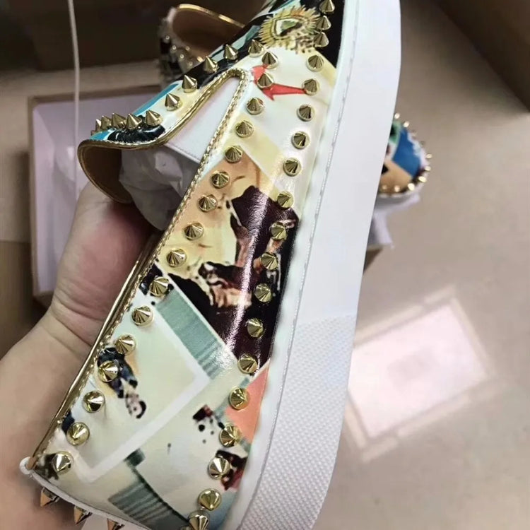 Beertola Male Comfortable Random Pattern Loafers Men Casual Shoes Party Dress Shoes Men Flats Rivet Sneakers Mixed Color