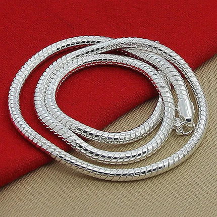 DOTEFFIL 925 Sterling Silver 16/18/20/24/22/24/26/30 Inch 3mm Snake Chain Necklace For Woman Man Wedding Engagement Jewelry PlatiNum