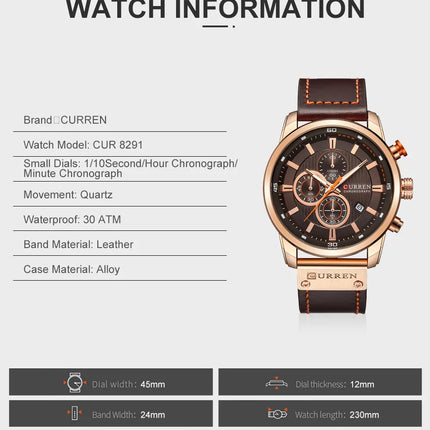 CURREN orologio da uomo in pelle orologi sportivi da uomo esercito militare orologio da polso al quarzo cronografo orologio maschile Relogio Masculino platinumshop