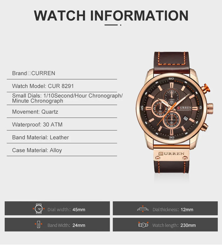 CURREN orologio da uomo in pelle orologi sportivi da uomo esercito militare orologio da polso al quarzo cronografo orologio maschile Relogio Masculino platinumshop