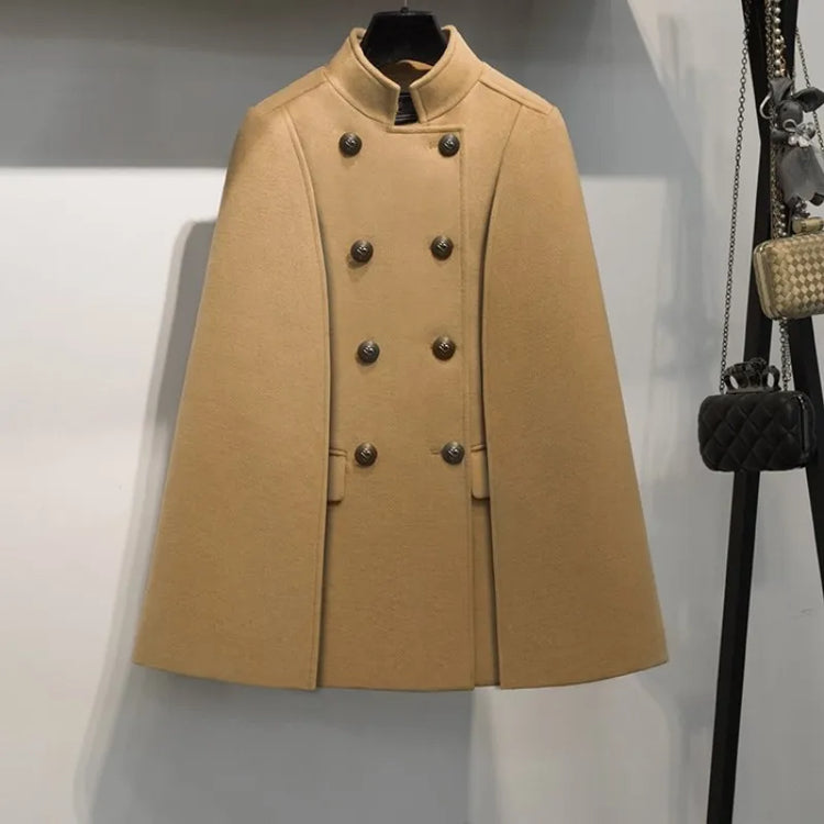 New Winter Women Double Breasted Cape Woolen Blends Elegant Ladies Coat Stand Collar Cloak Outwear Coats Vintage Overcoat