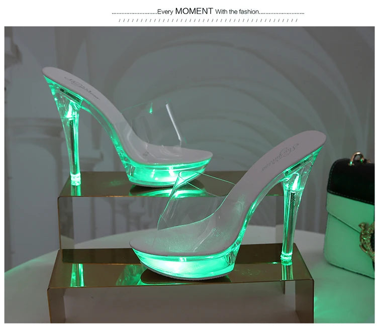 Light Up Glowing Shoes Woman Luminous Clear Sandals Women Platform Shoes LED 13cm High Heel Transparent Stripper Heels Shoes