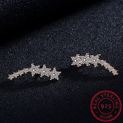 925 Silver Full Moissanite Earrings Climber 7 Star Crawler Stud Ear Cuff for Women Black White Moissanite Jewelry Brincos Gift PlatiNum