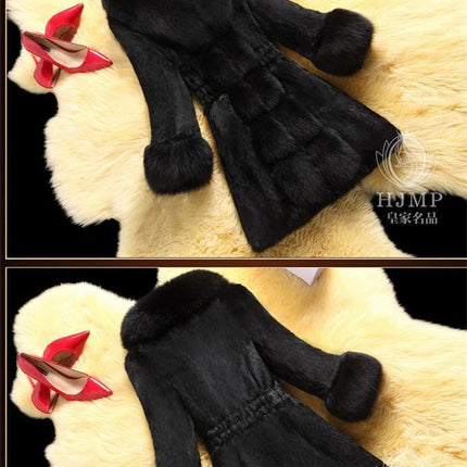 Vintage 2026 New Autumn Winter Female Mid-Long Fleece Overcoat Faux Fur Fox Fur Collar Mink Fur Coat Thicken Elegant 408