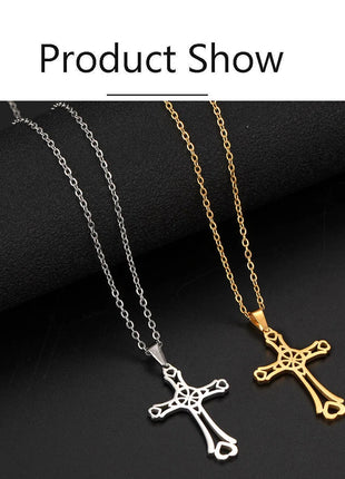 Cazador Collana con ciondolo croce religiosa alla moda di Gesù Collane a catena in acciaio inossidabile color oro per regalo di gioielli cavi unisex PlatiNum