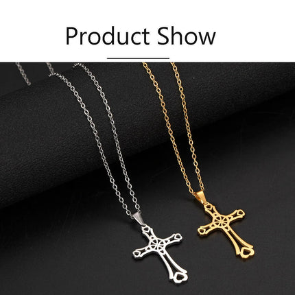 Cazador Collana con ciondolo croce religiosa alla moda di Gesù Collane a catena in acciaio inossidabile color oro per regalo di gioielli cavi unisex PlatiNum