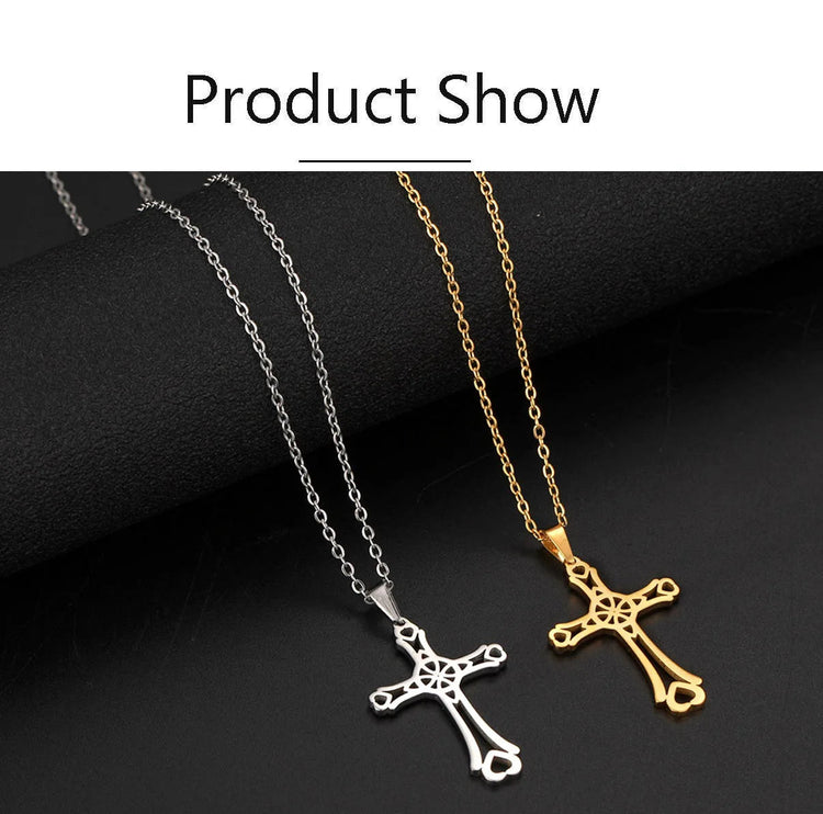 Cazador Collana con ciondolo croce religiosa alla moda di Gesù Collane a catena in acciaio inossidabile color oro per regalo di gioielli cavi unisex PlatiNum