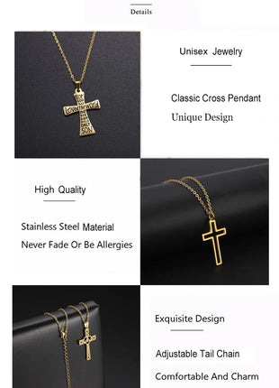 Cazador Collana con ciondolo croce religiosa alla moda di Gesù Collane a catena in acciaio inossidabile color oro per regalo di gioielli cavi unisex PlatiNum