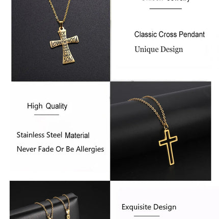 Cazador Collana con ciondolo croce religiosa alla moda di Gesù Collane a catena in acciaio inossidabile color oro per regalo di gioielli cavi unisex PlatiNum