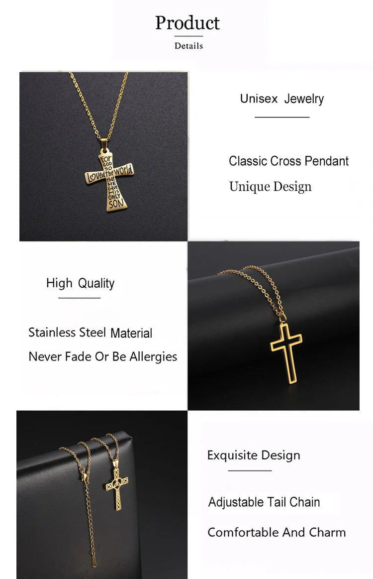 Cazador Collana con ciondolo croce religiosa alla moda di Gesù Collane a catena in acciaio inossidabile color oro per regalo di gioielli cavi unisex PlatiNum