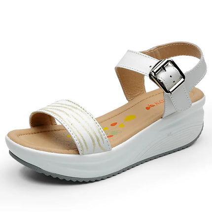WOIZGIC Women's Ladies Female Genuine Leather Shoes Platform Sandals High Heels Summer Cool Beach Flip Flop 35-40 CDBY-5531 PlatiNum