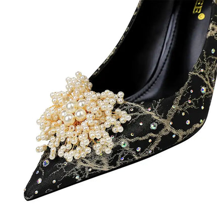 BIGTREE Scarpe Fiori di perle Décolleté da donna Tacchi alti con strass 2026 Nuove donne di lusso Tacchi a spillo Décolleté da donna di grandi dimensioni platinumshop