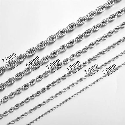 Jiayiqi 2mm-7mm Rope Chain Necklace Stainless Steel Never Fade Waterproof Choker Men Women Jewelry Silver Color Chains Gift PlatiNum