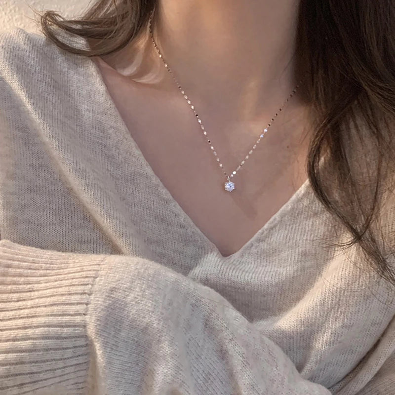 ANENJERY Collana con zirconi singoli color argento per donna Gioielli per feste di nozze con catena a clavicola con zirconi a sei artigli