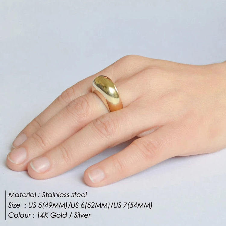e-Manco Fashion Simple Stainless Steel Rings for Women Arc Rings Jewellery Geometric Ring Size 5 6 7 8 PlatiNum