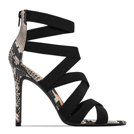 Décolleté Scarpe sexy da festa Scarpe da ballo Scarpe estive con serpente Décolleté da donna Tacchi alti e sottili Gladiatore con strass a punta